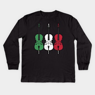 Cello Italian Flag Cellist String Musician Italy Kids Long Sleeve T-Shirt